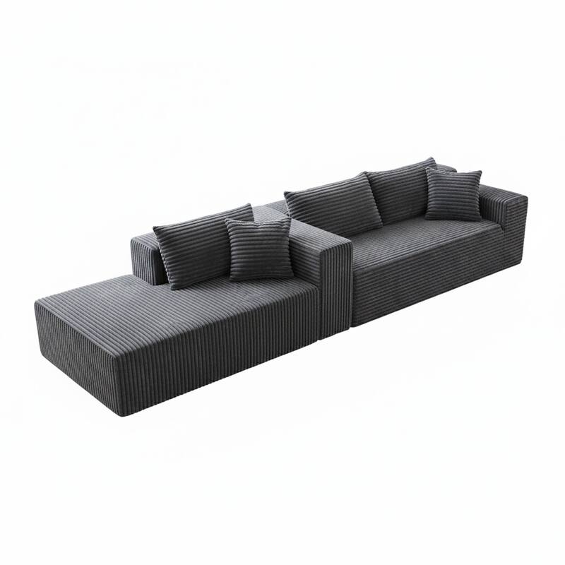 103.54" Flannel L-Shaped High-Density Modern Modular Sectional Sofa with Chaise & Pillows