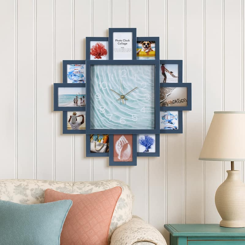 American Art Decor Picture Frame Collage Wall Clock 12 Photo Display Slots