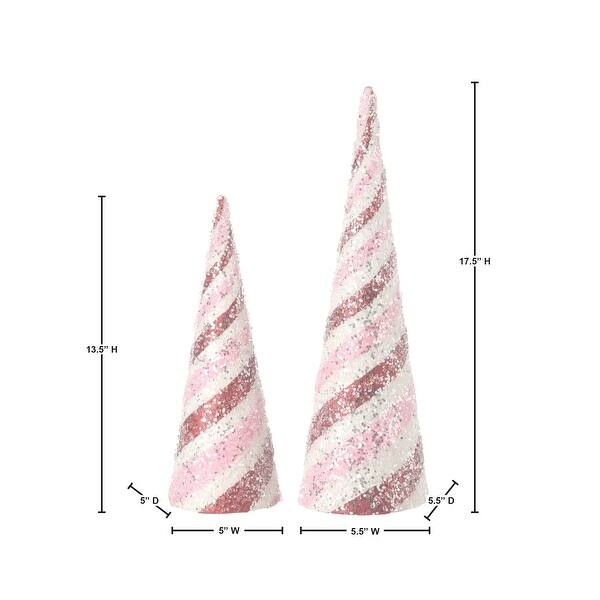 14-18" Glitter Iced Striped Cone Tree Set of 2