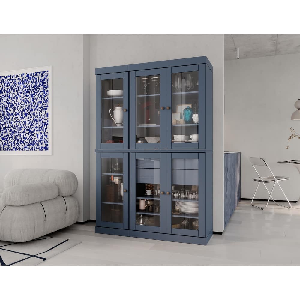 Palace Imports 100% Solid Wood 48.5" Pantry China Cabinet with Clear Glass Doors, 2-Drawers and Adjustable Shelves