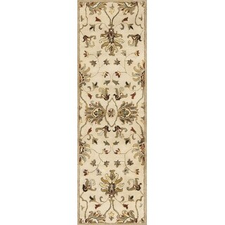 HomeRoots 2' x 7' Champagne Floral Vine Wool Runner Rug - 2' x 6' Oval ...