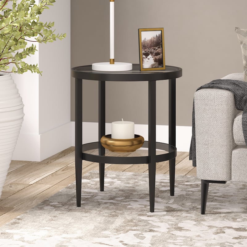 Hera 19.63'' Wide Round Side Table with Clear Glass Shelf - Blackened Bronze