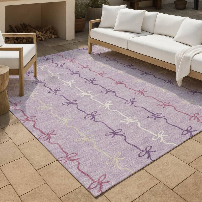 Machine Washable Indoor/ Outdoor Modern Bow Stripe Chantille Rug - Lavender - 8' x 10'