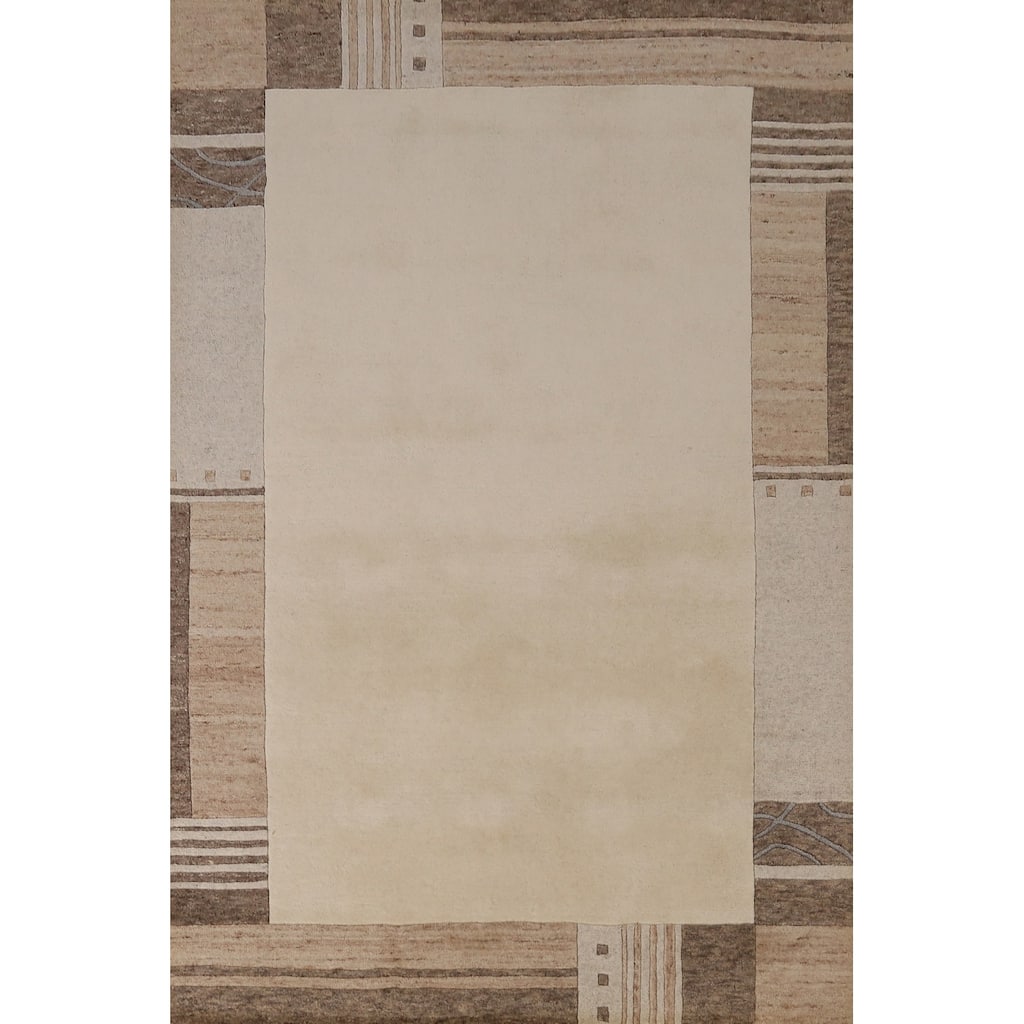 Solid Gabbeh Indian Area Rug Handmade Border Wool Carpet - 5'3" x 7'7"