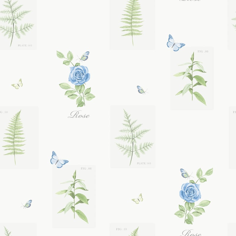 Galerie Wallcoverings Country Cottage Rose Botanical Motif Non-woven Matte Wallpaper Roll - 33 feet x 21 inches - Blue