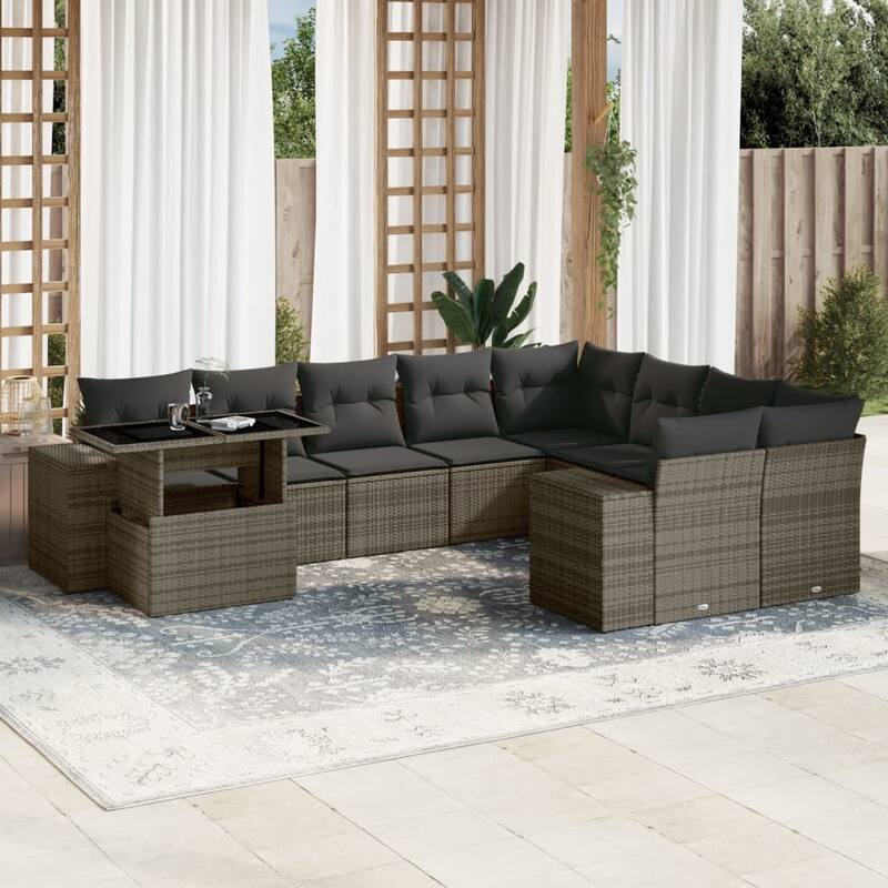 vidaXL Patio Sofa Set with Cushions Outdoor Furniture 10 Piece Poly Rattan - 21.7 x 39.4 x 28.7