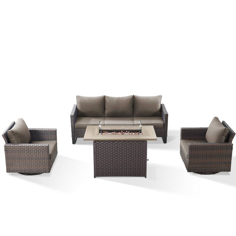 Outdoor Sofa Glider Chair & Fire Table Brwon-Grey - Brown