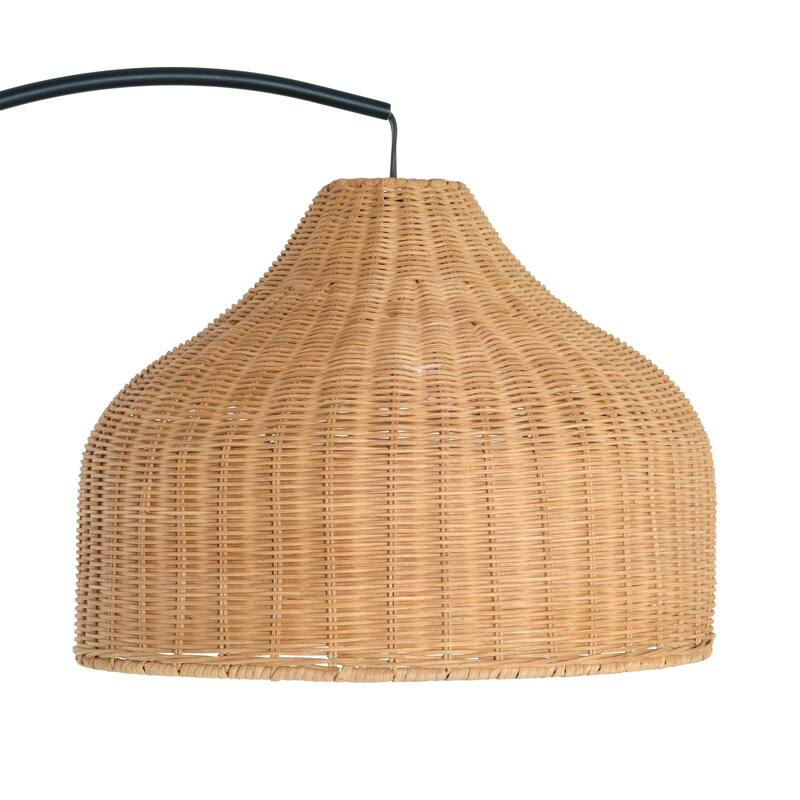 Floor Lamp with Marble Base and Rattan Shade