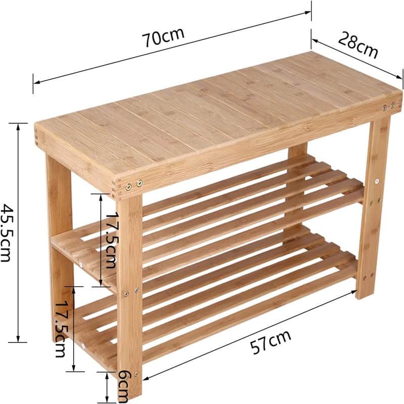 Bamboo Shoe Rack Bench 3 Tier Entryway Seat Shoe - 10.9"D x 27.6"W x 17.8"H
