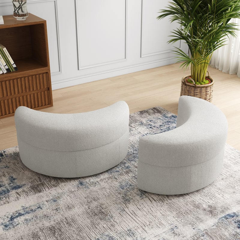Moon Crescent Chenille Boucle Upholstered Ottoman Set of 2