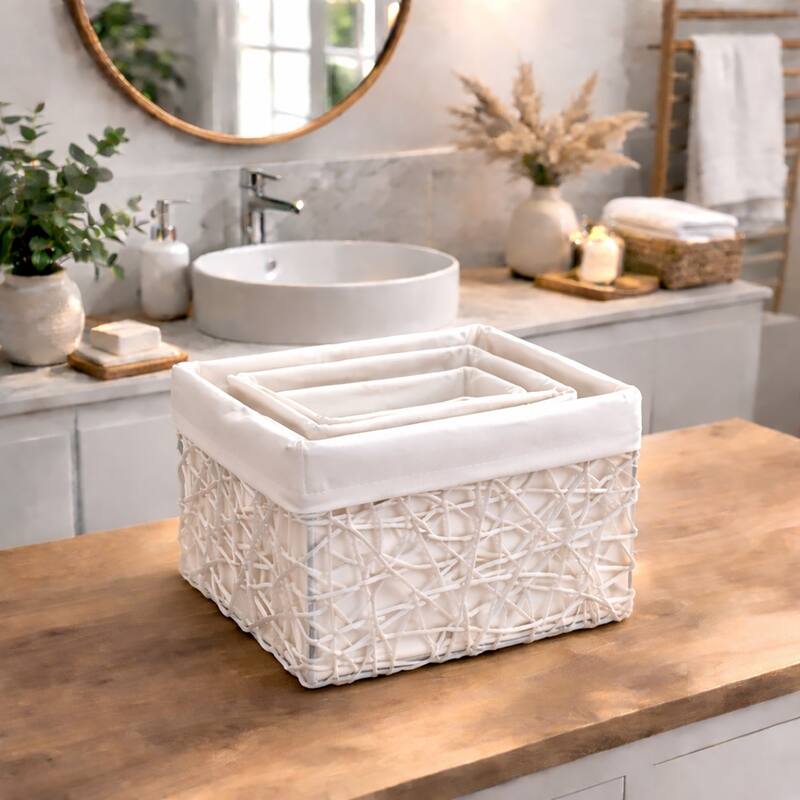 Paper Rope/ Linen Storage Baskets (Set of 4) - 8.4"L x 7.4"W x 6"H