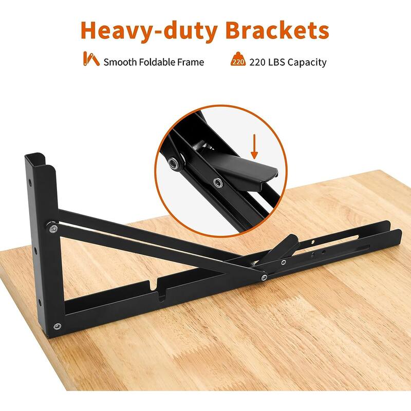 Mcombo Wall Mounted Workbench with Solid Wooden Tabletop for Garage, Laundry, Folding Worktable for Home, Office, Washroom, AD90