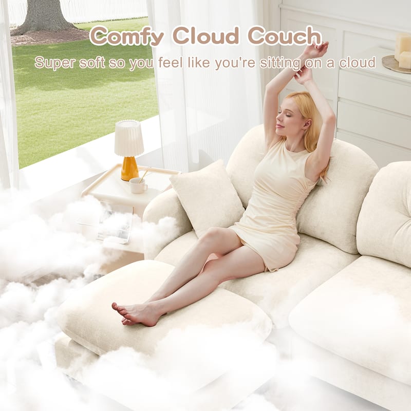 74" Loveseat Sofa, Modern Chenille Deep Seat Sectional Couch for Living Room, Tufted Backrest Love Seat with Pillows