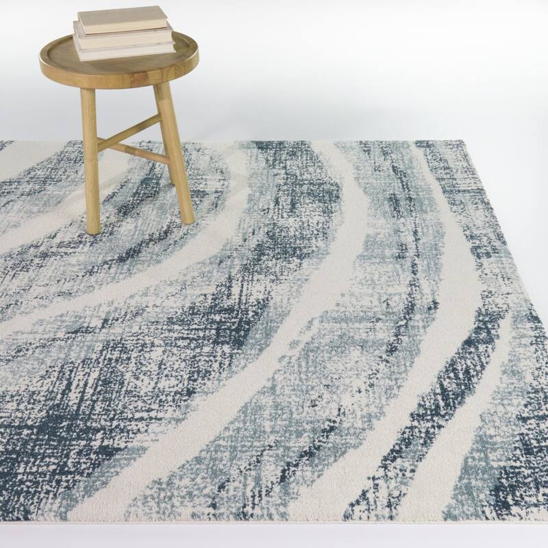 Barthe Contemporary Abstract Area Rug - Blue/Cream - 5'3" x 7'
