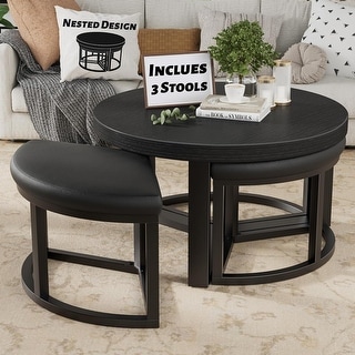 Round Coffee Table with Stools Underneath - 30 Inch Small Modern Tables ...