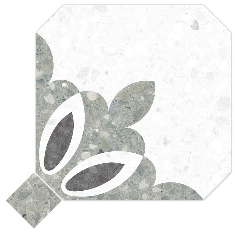 Merola Tile Riviera Octagon Antibes Verde with Taco Verde 7-7/8" x 7-7/8" Porcelain Floor and Wall Tile