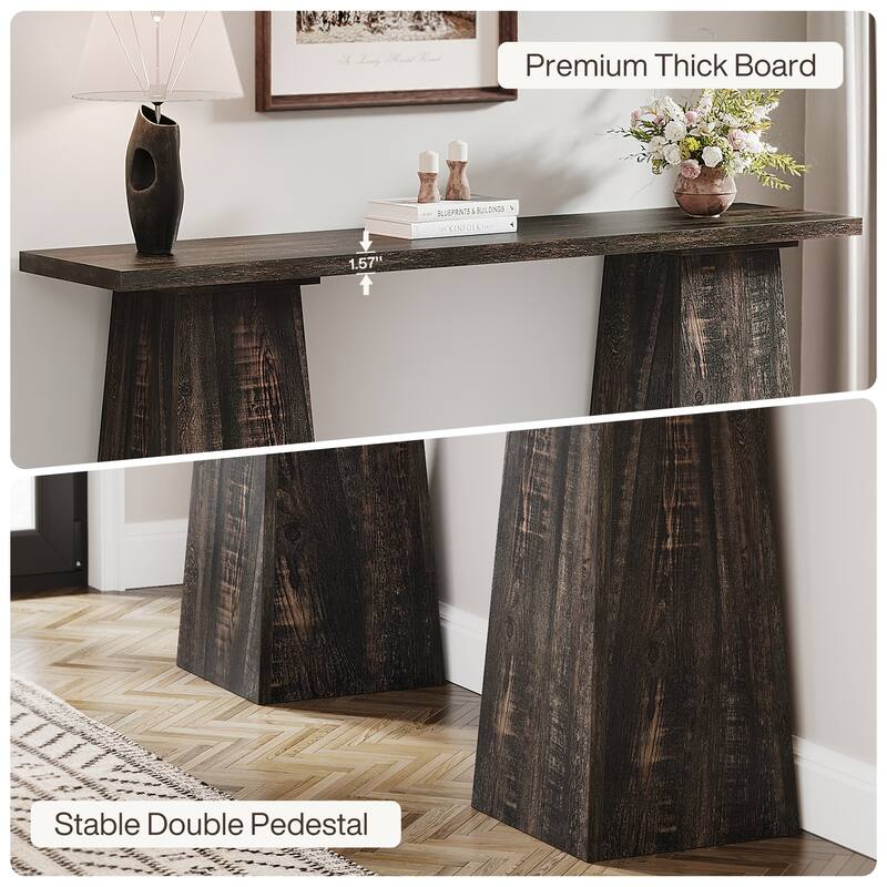 63-inch Wood Console Table, Modern Tall Console Table for Living Room Entryway