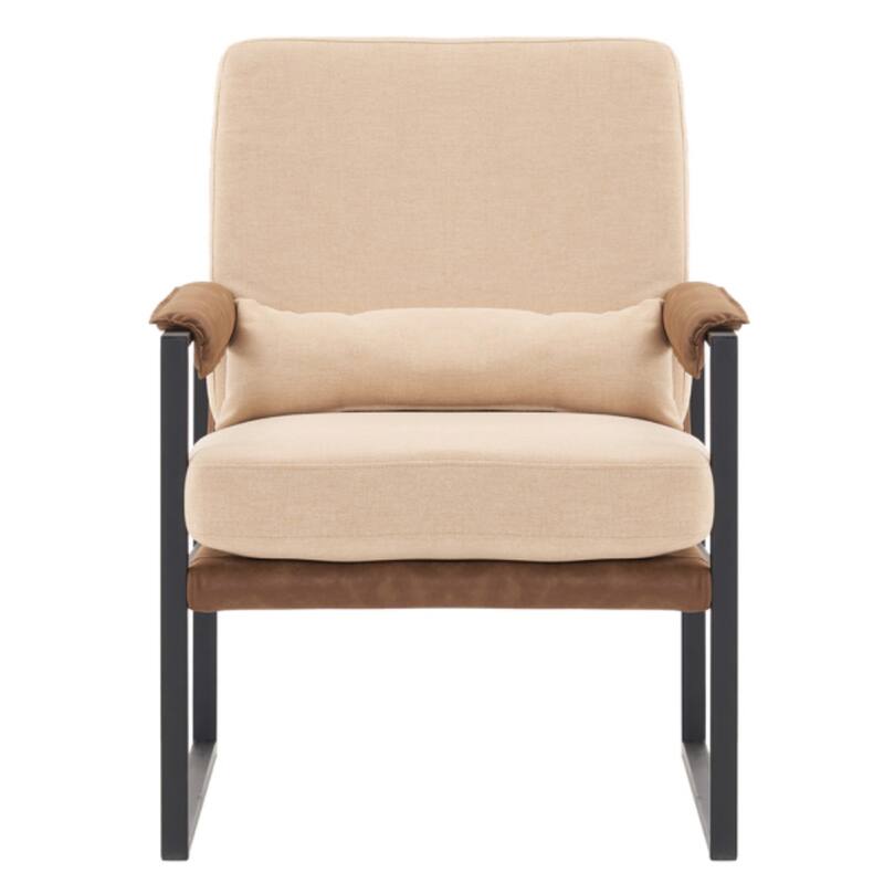 Single Iron Frame Chair Soft Bag Armrest Frame Honeycomb Leather Indoor Leisure Chair - 24.8 x 31.5 x 35.04