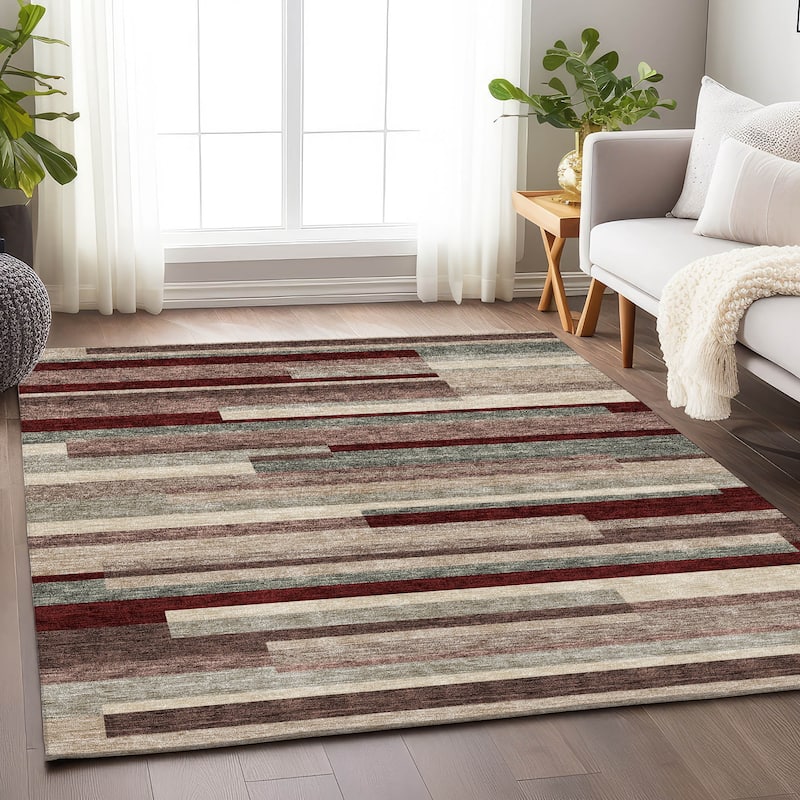 Premium Washable Super Soft Mosaic Stripe Mayfield Rug - Merlot - 3' x 5'
