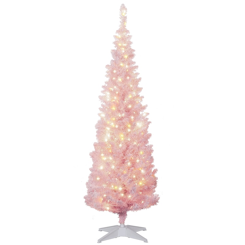 HOMCOM 5' Tall Pre-Lit Slim Noble Fir Artificial Christmas Tree with Realistic Branches, 110 Warm White LED Lights and 294 Tips