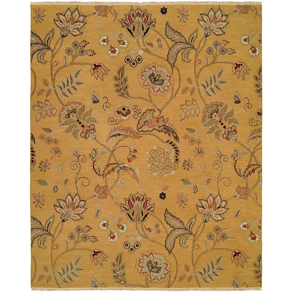Transitional Gold Flatweave Wool Area Rug