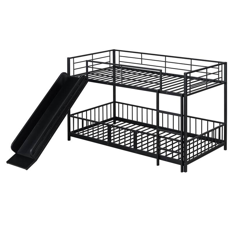 Slide-Equipped Metal Bunk with Guardrails and Detachable Ladder and Stair Options