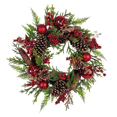 Kurt Adler 24-Inch Un-Lit Decorated Green Rattan Wreath - Multicolored