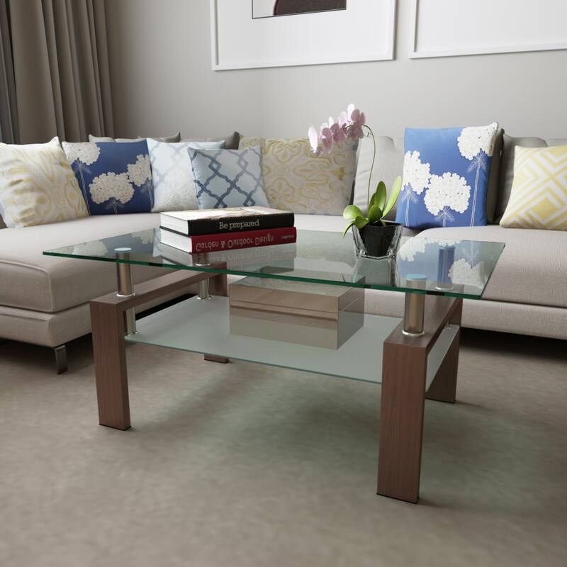 Modern Coffee Table with Storage Shelf for Living Room