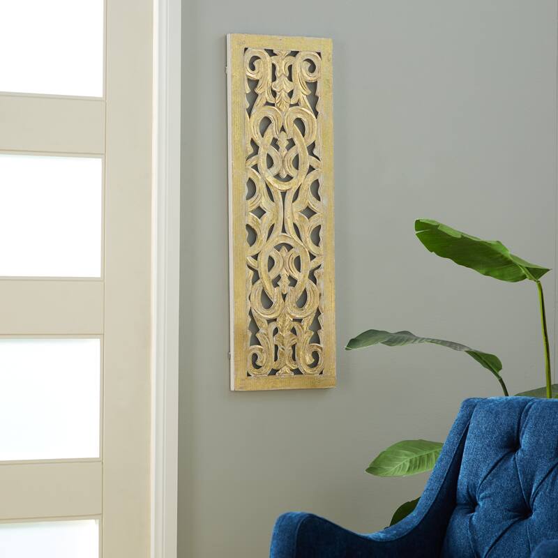 MDF Traditional Wall Decor Floral and botanical 36 x 12 x 1w - Gold - 12"W, 36"H