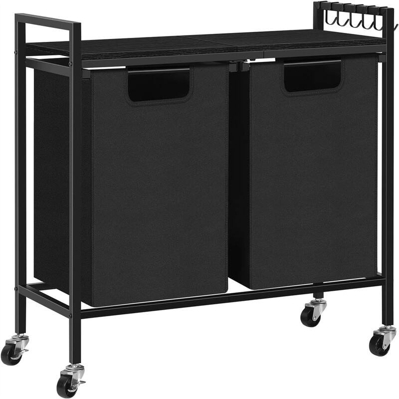 Laundry Hamper Sorter 2 Section Laundry Basket Organizer with Wheels - 28.2"D x 11.8"W x 30.9"H - Black
