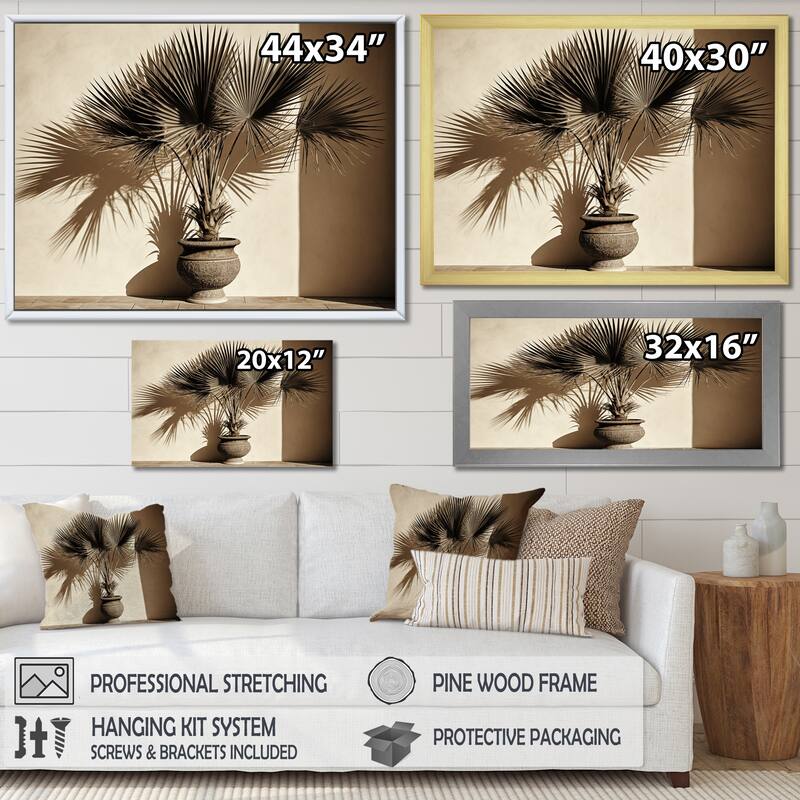Designart "Beige Palms Palm Trees Bouquet Still Life " Palms & Palm Trees Framed Wall Decor