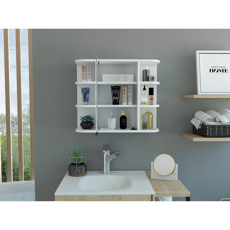 TUHOME Milan Mirrored Medicine Cabinet with 3 Concealed and 6 Open Shelves