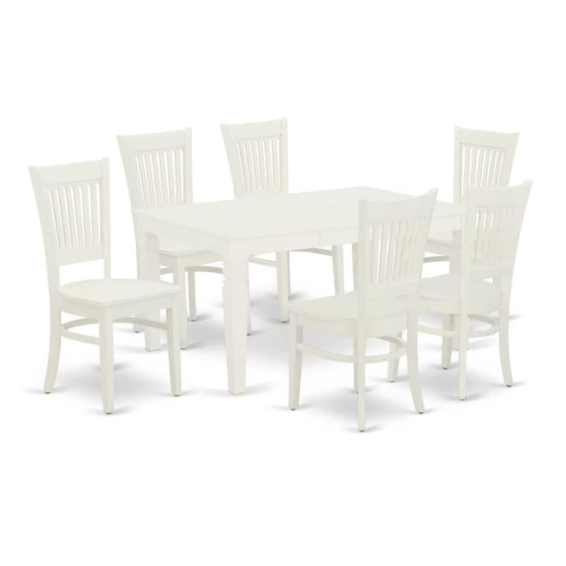 HomeStock 7-Pc Rectangle Linen White Finish Solid Wood Top Dining Table with 6-Chairs with Butterfly Leaf Slat Back