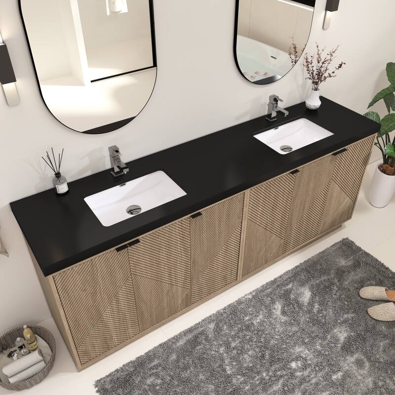 Milano 84" Freestanding Bathroom Vanity with Double Black Acrylic Sink