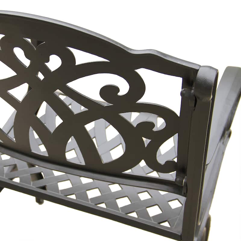 Modern Ornate Outdoor Mesh Aluminum 59-in Large Round Patio Dining Set with Lazy Susan and Six Chairs - N/A