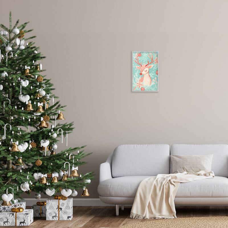 Stupell Pink & Blue Vintage Reindeer Framed Giclee Art Design By Arlington Prints