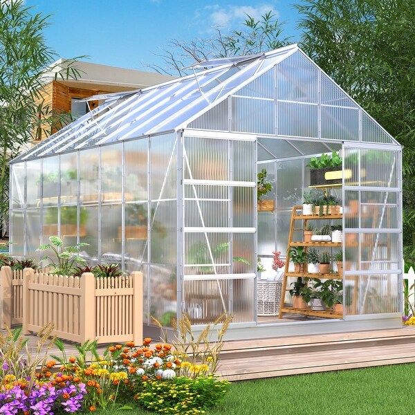 Outdoor 12' x 10' Outdoor Walk-in Hobby Greenhouse for Plants - 10