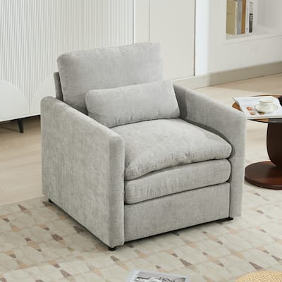 31.9" Oversized Comfy Light Grey Chenille Armchair for Living Room