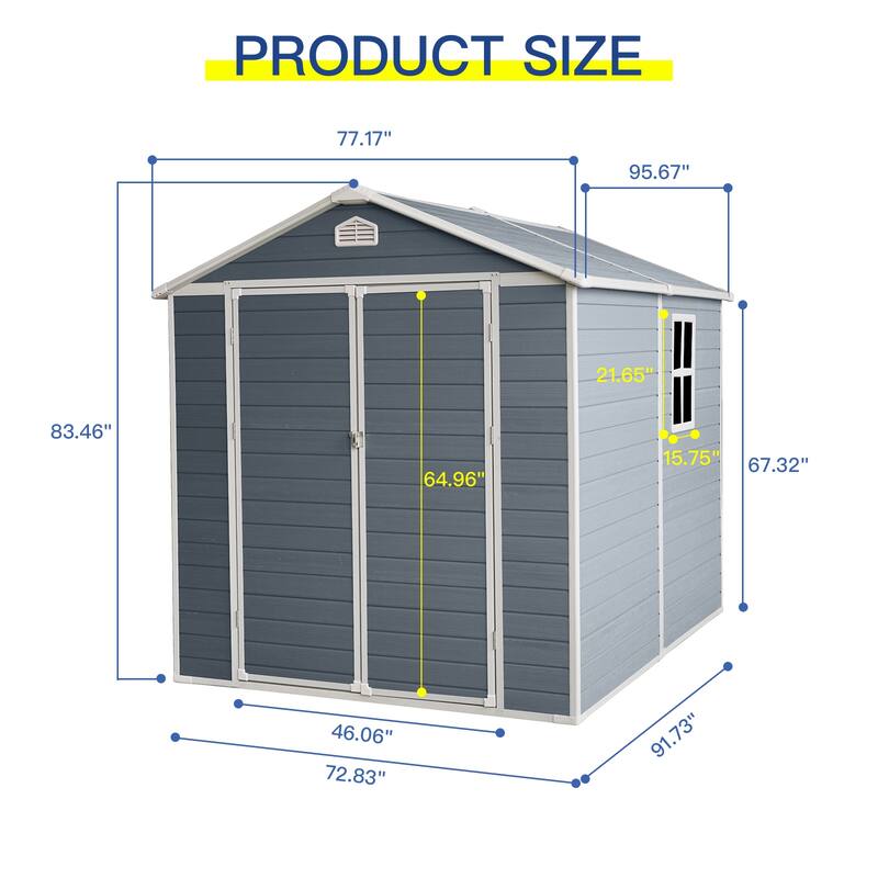 Resin Outdoor Storage Shed Tool Shed with Lockable Double Doors, All-Weather Garden Shed Pet Shed for Side Yard