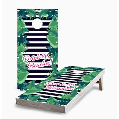 Drink Up, Beaches Corn Hole Board Set w Case & Lights