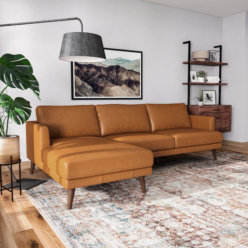 Lucio Modern Living Room Top Leather Corner Sectional Couch in Tan