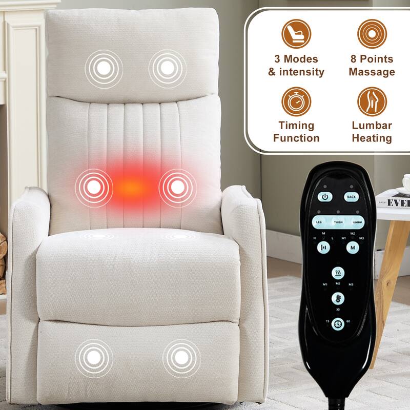 Heat Massage Manual Recliner Chair with Rocker and Swivel in Fabric for Living Room