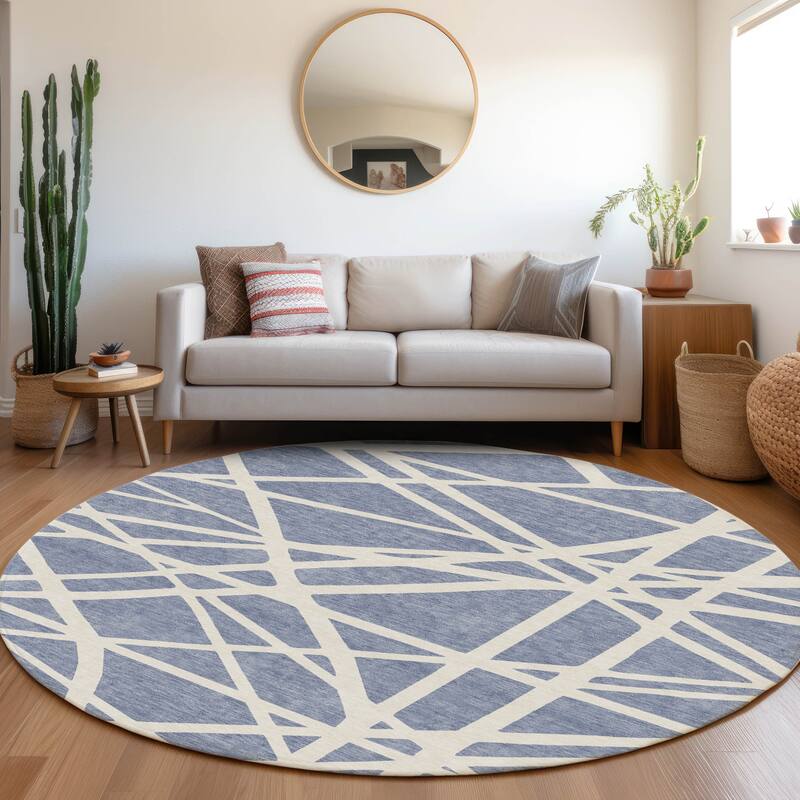 Machine Washable Indoor/ Outdoor Abstract Contemporary Chantille Rug - Denim - 8' x 8'