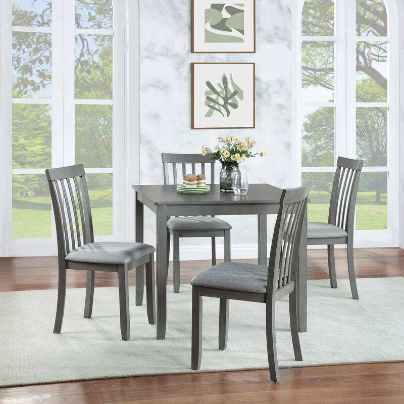 5 Piece Dining Set with 4 Upholstered Chairs - Grey
