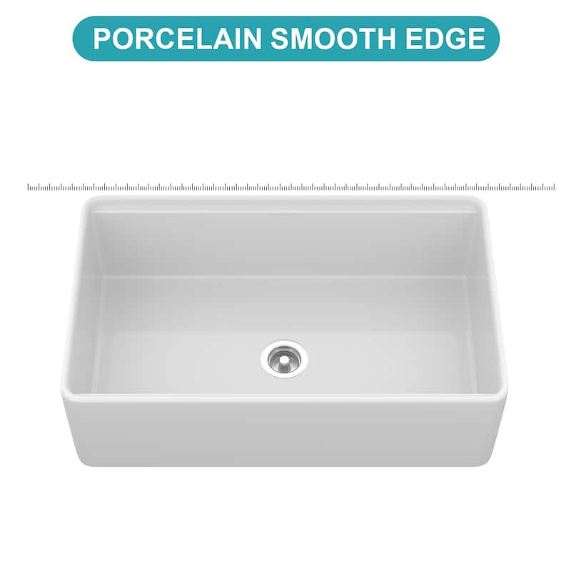 33" White Farmhouse Kitchen Sink Workstation - 33 x 20 x 10 inch White Porcelain Ceramic Sngle Bowl Kitchen Sink
