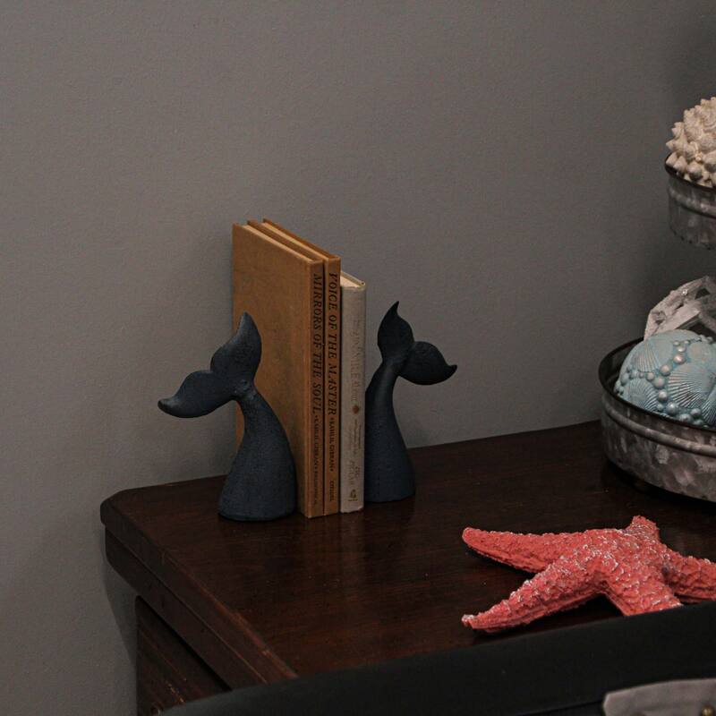 Set Of 2 Cast Iron Whale Tail Bookends Nautical Home Decor Bookshelf - 6.5 X 4 X 1.5 inches