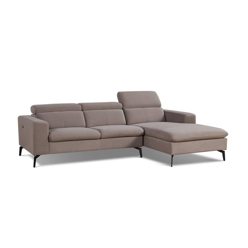 Modern Beige Chaise Charging Sectional with Adjustable Headrest