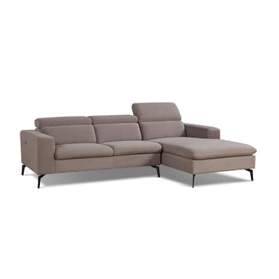 Modern Beige Chaise Charging Sectional with Adjustable Headrest