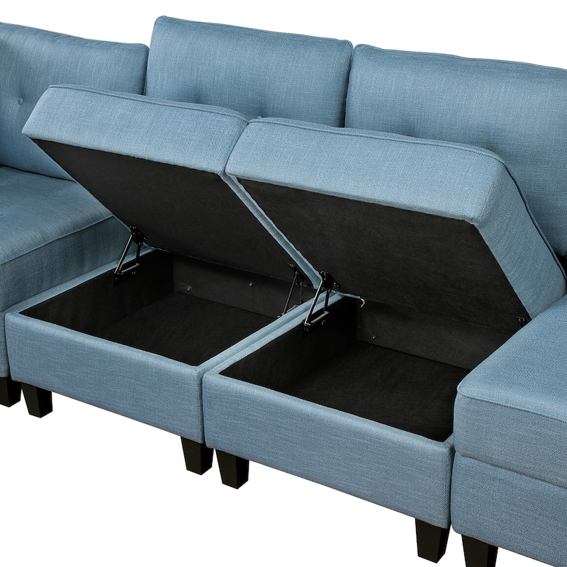 Dorian Textured 8-Piece Sectional Sofa - Storage and Ottoman
