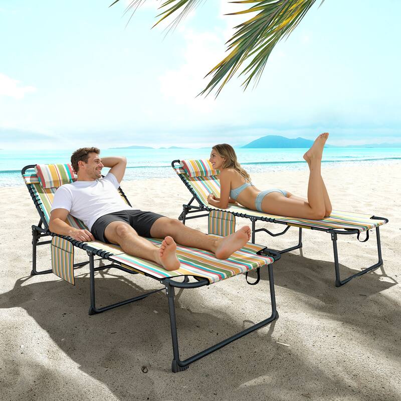 ,Outsunny Folding Chaise Lounge with 5-level Reclining Back, Outdoor Tanning Chair with Reading Face Hole